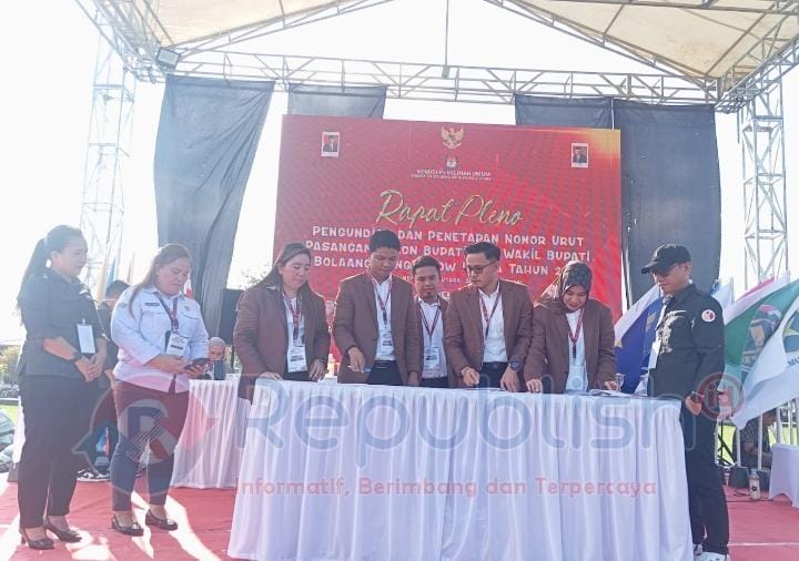 Komisi Pemilihan Umum (KPU) Bolaang Mongondow Utara (Bolmut) laksanakan pengundian dan penetapan nomor urut serta kampanye damai pemilihan kepala daerah (Pilkada) tahun 2024, Senin (23/09/2024).(Foto : Jefri Rison/ Republish.id)