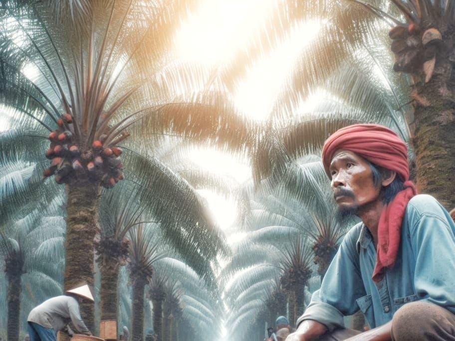 Ilustrasi Petani Sawit. (Foto : AI Bing/ Republish.id)