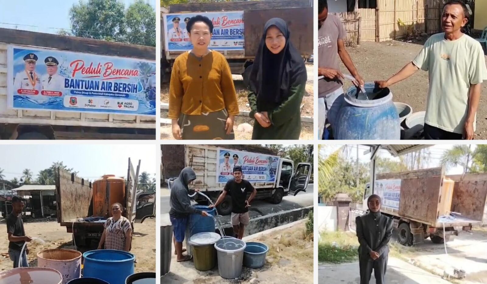 Palma Group salurkan lebih dari 100 ribu liter air bersih gratis dalam 14 hari untuk membantu Warga terdampak kemarau.(Kolase foto dok. Palma Group)